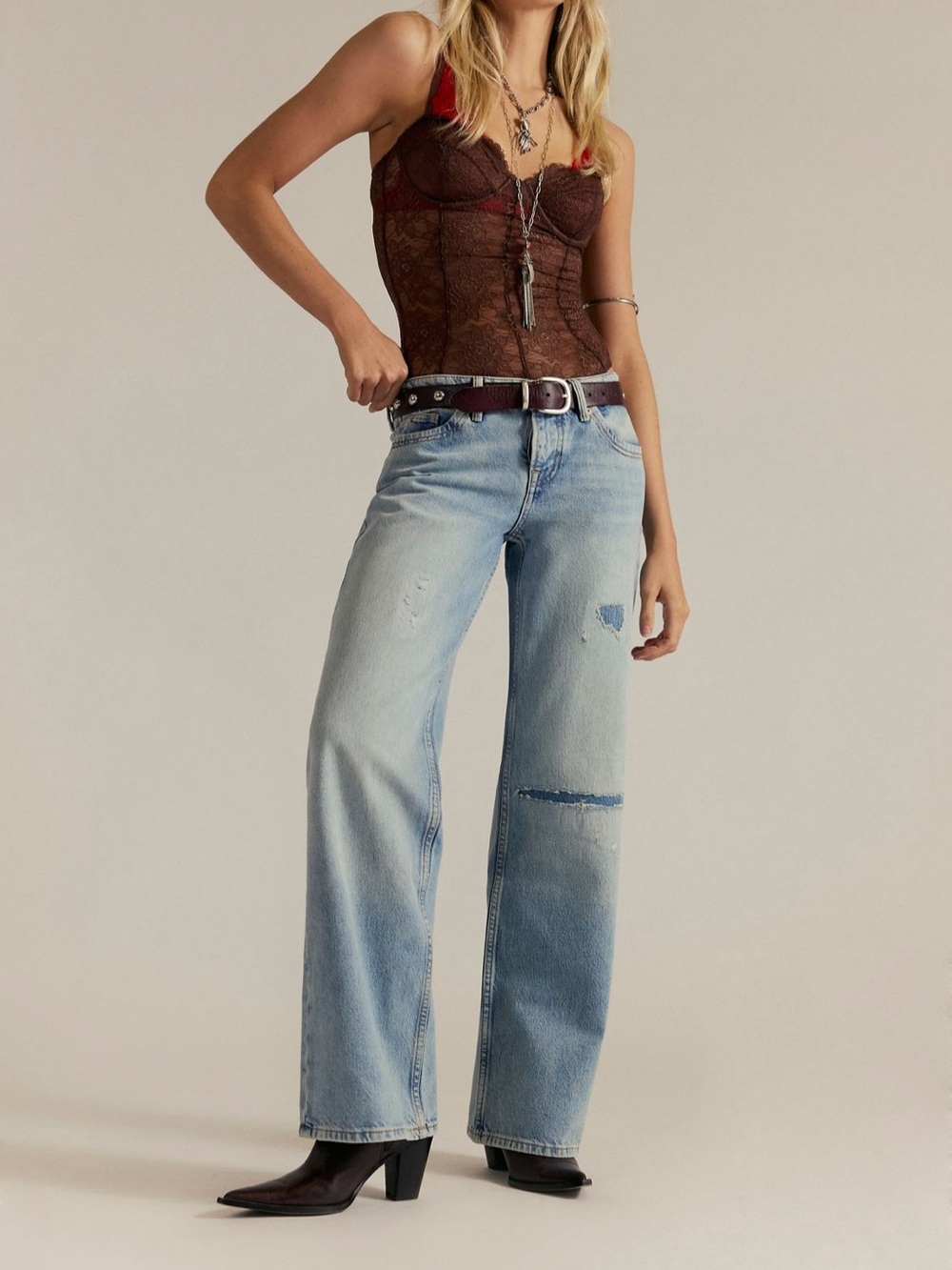 Free People Low Rise Patchwork Jeans